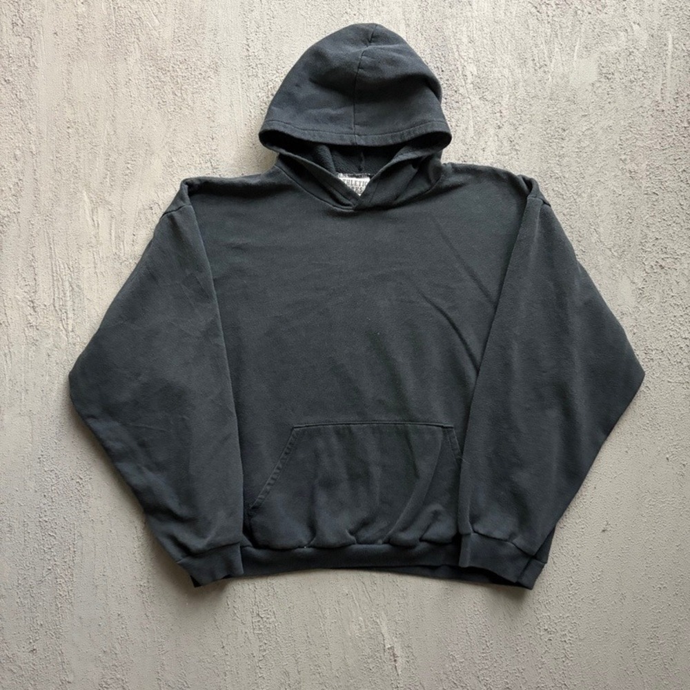 Vintage Blank Hoodie Large Black 1990s Pullover Sweatshirt